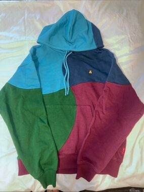 Teddy Fresh Color Block Hoodie Green, Maroon, & Blue XS